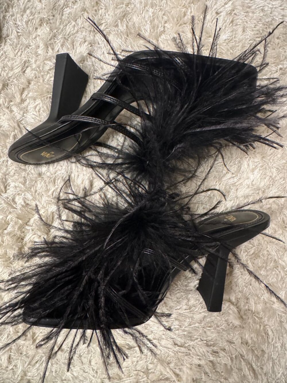 Black Zara Feathered Heeled Sandals | Never Worn! - Picture 4 of 5